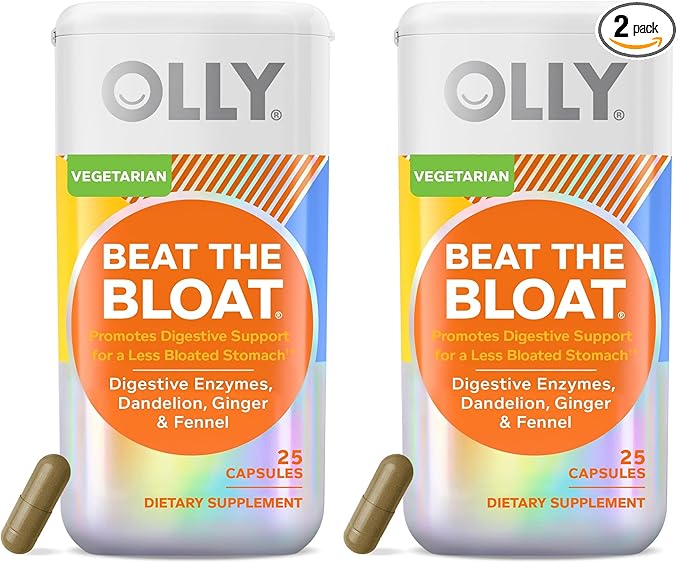 OLLY Beat The Bloat Capsules, Digestive Support Enzymes, Supplement for Women - 25 Count (Pack of 2)