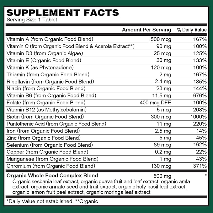 PlantFusion Organic Multivitamin for Women with Iron, One Daily Vegan Multivitamin with Plant Based B12, D3 & Whole Food Blend for Energy & Immune Support - 60 Tablets (2 Month Supply)