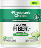 Physician's CHOICE Easy Mix Fiber for Digestive Health & Regularity - No Grit - Daily Prebiotic Soluble Fiber Powder Supplement for Women and Men - Cucumber Lime - 30 Servings
