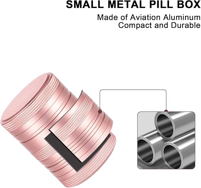 Metal Pill Box Pill Case 2 Times a Day - Daily Pill Container Portable Travel Medicine Holder for Pocket Purse Medicine Organizer for Vitamin/Fish Oil/Supplements