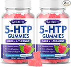 2 Pack 5-HTP Gummies 300mg, 5-HTP Supplement with 200mg L-Theanine & 50mg GABA, GABA Supplements for Adults, Sugar Free, Raspberry Flavor, 120 Count