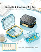 Small Pill Box, Travel Pill Case, Acedada Daily Pill Container for Purse Pocket, Moistureproof 7 Compartments Pill Holder, Stylish Portable Medicine Vitamin Organizer for Supplements Fish Oils, Blue