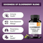 Elderberry Vitamin C and Zinc Capsules for Adults | 360 Count with Quercetin & Vitamin D3 | 6-in-1 Immune Support Supplement Pills | Sambucus Black Elderberry Natural Immunity Vitamins | Made in USA