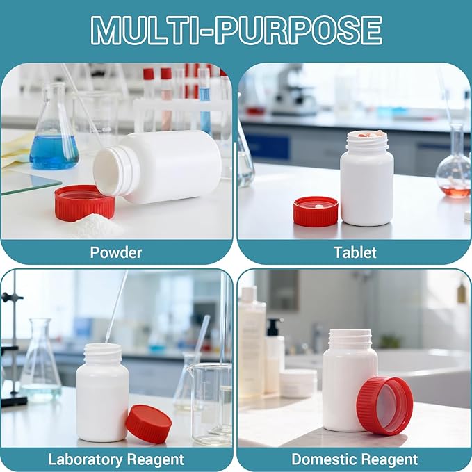 10 Pack 1.8oz Travel Pill Bottles - White Food Grade Plastic with Screw Caps & Labels, Small Pill Organizer for Pills, Vitamins, Capsules