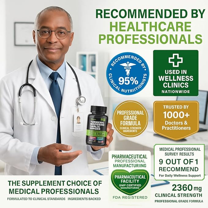 Turmeric Curcumin Supplement with BioPerine & Garlic - 2360mg High Potency Turmeric Ginger Root Capsules for Joint Support, Immune Health & Anti Inflammatory - 60 Veggie Caps