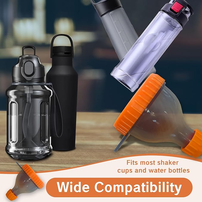2Pack Protein Powder Container to go Portable Supplement Funnels for Filling Bottles with Protein Powder Compartment Pill Storage, Great for Workout, Travel, to-Go, Fitness（Orange
