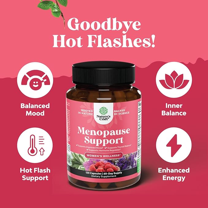 Natures Craft Complete Herbal Menopause Supplement for Women - Female Hormone Balance Capsules for Night Sweats Hot Flashes & Mood Swings with Dong Quai, Chaste Berry & Black Cohosh Root - 120 Count