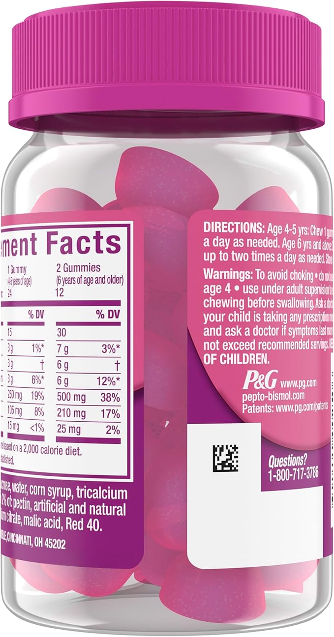 Pepto Kids Gummies, Helps Relieve Occasional Upset Stomach, Acid Indigestion, Sour Stomach and Heartburn, 24 Gummies,(Pack of 2)