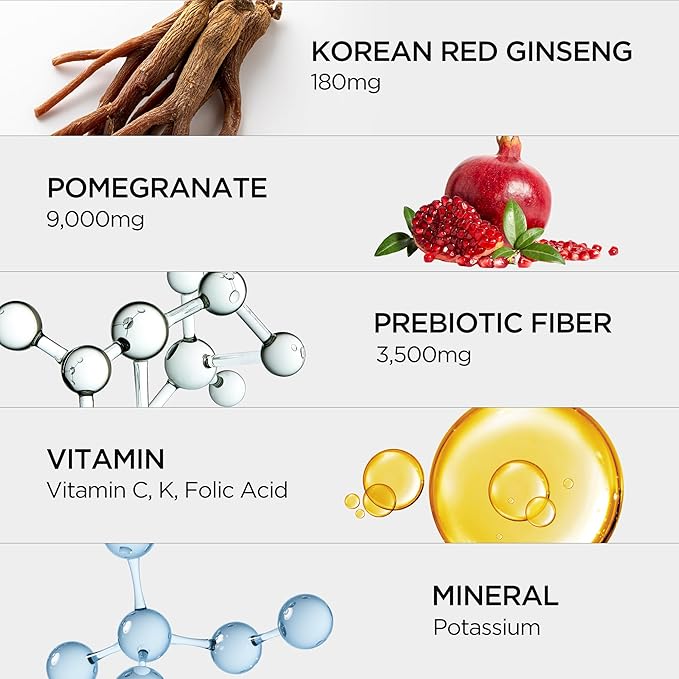 JUNG KWAN JANG Pomegranate with Korean Red Ginseng - Vegan Red Panax Ginseng Liquid Energy Drink with Natural Sweetness from Agave & Grape Extracts - No Caffeine, Non-GMO (20 Pouches, 1.69 fl oz)