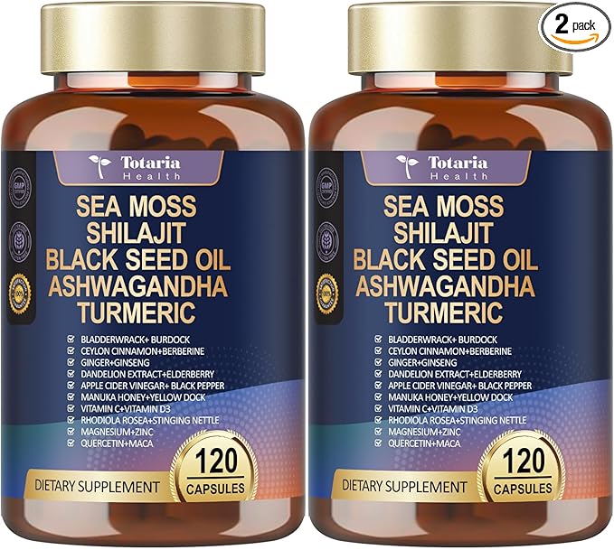 Totaria 25-in-1 Sea Moss Capsules, 120 Capsules per Bottle, 2 Bottles