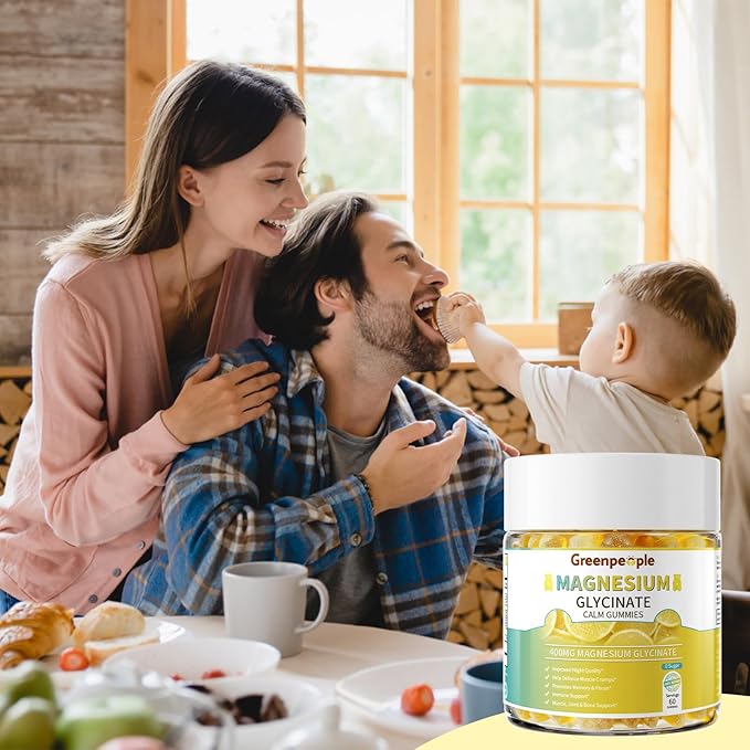 GREENPEOPLE Magnesium Glycinate Gummies 400mg - Sugar Free Magnesium Supplement with Magnesio Citrate, Vitamin D, and B6 for Calm Support & Sleep for Adults - High Absorption - Lemon Gummies