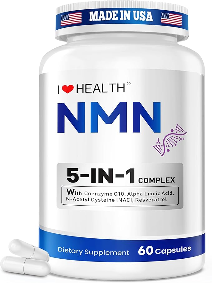 NMN Supplement, 5-in-1 Complex with NAC, Alpha Lipoic Acid, CoQ10 & Resveratrol - High Absorption Anti Aging Formula - Third Party Tested, cGMP, Gluten Free - 60 Capsules