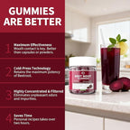 M inch Beet Root Gummies, Blood* Pressure Support & Nitric Oxide Booster, 8-in-1 Wellness Formula with Grape Seed, Coq10, Folic Acid, Vitamin C, B3 & B12, Sugar Free, Vegan, Pomegranate Flavor, 2 Pack