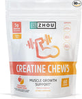 ZHOU Creatine Chews - Creatine Monohydrate Gummies for Men & Women with Vitamin B12, Sugar Free, Vegan, Organic, Non GMO, 5g Per Serving - Peach Mango Flavor, 20 Servings, 60 Chews
