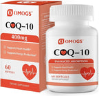 OMOGS CoQ10 400mg Softgels, Coenzyme Q10 High Absorption Supplements Support Heart Health, Cardiovascular Health, Immune System & Cellular Energy Production, Gluten Free, 60 Softgels