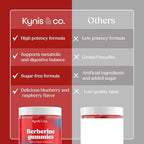 Kynis & co. Berberine Gummies with Ceylon Cinnamon and Apple Cider Vinegar - Sugar Free - Blueberry and Raspberry Flavor - 60ct - Supports metabolic and Digestive Health