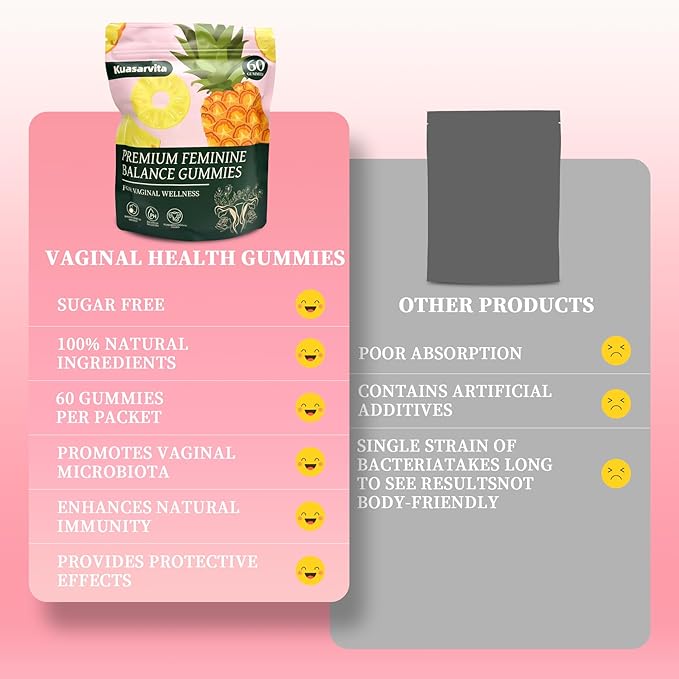 Premium Feminine Balance Gummies for Women, Vaginal Probiotics, PH Balance for Women Healthy Odor, Gut Health, Immune Support, Pineapple Gummies for Woman, 60 Counts