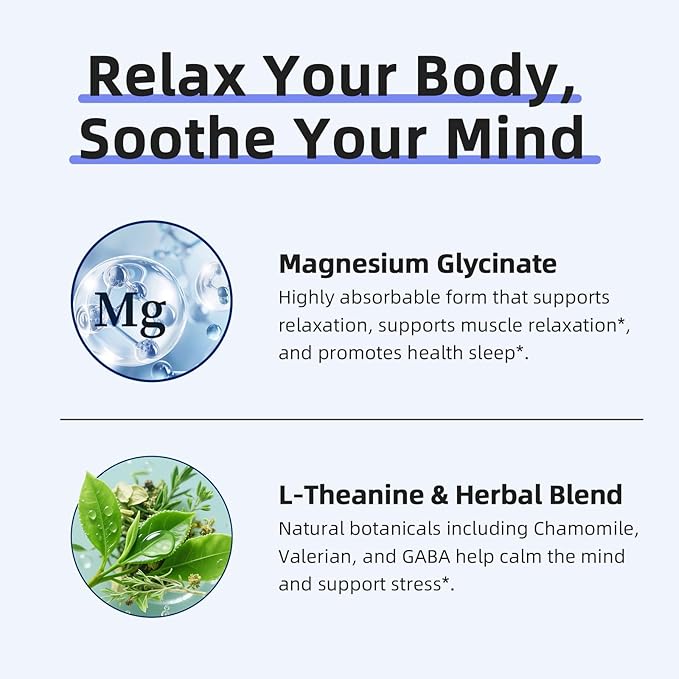 iMATCHME (2 Pack) Magnesium Glycinate 850mg Capsules with L-Theanine, Chamomile & GABA for Sleep, Calmness, Muscle, Bone Health & Immune Support, Magnesium for Women and Men, Vegan, High-Absorption