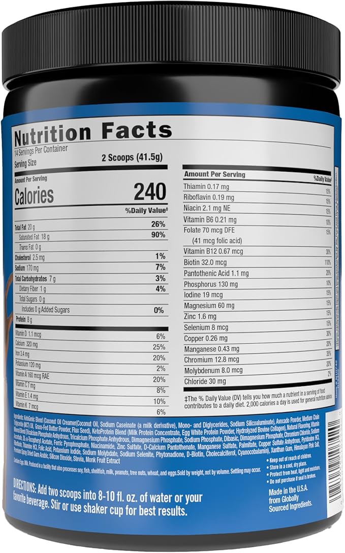 Keto Science Keto Shake Powder – Chocolate Meal Replacement with MCT Oil, Collagen, Protein – Keto Diet Supplement for Weight Loss – 14 Servings