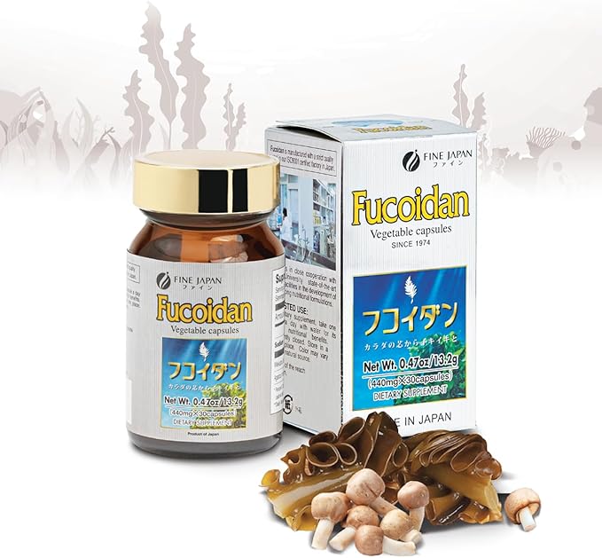 FINE JAPAN Fucoidan Capsules with Mekabu Seaweed & Agaricus Mushroom - 30 Capsules - Immune Support Supplement - Made in Japan - GMP, ISO9001 Certified
