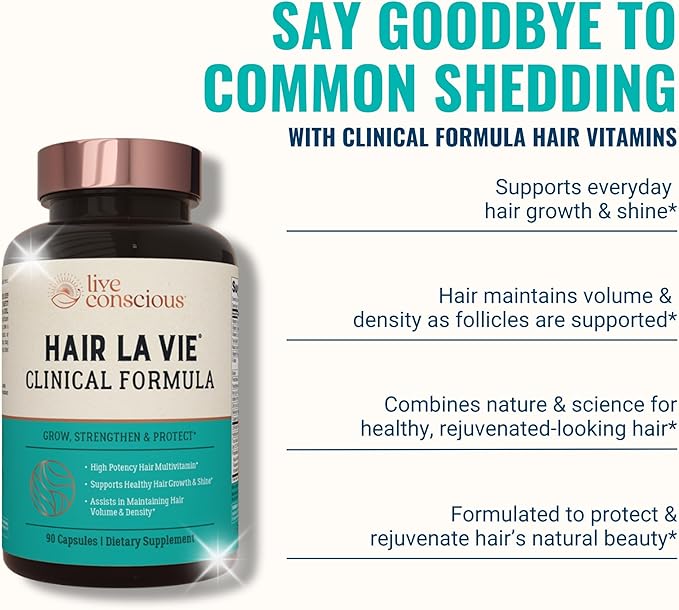 Hair La Vie Live Conscious Clinical Formula Hair Growth Vitamins for Women and Men w/Biotin, Collagen & Saw Palmetto (Pack of 1)
