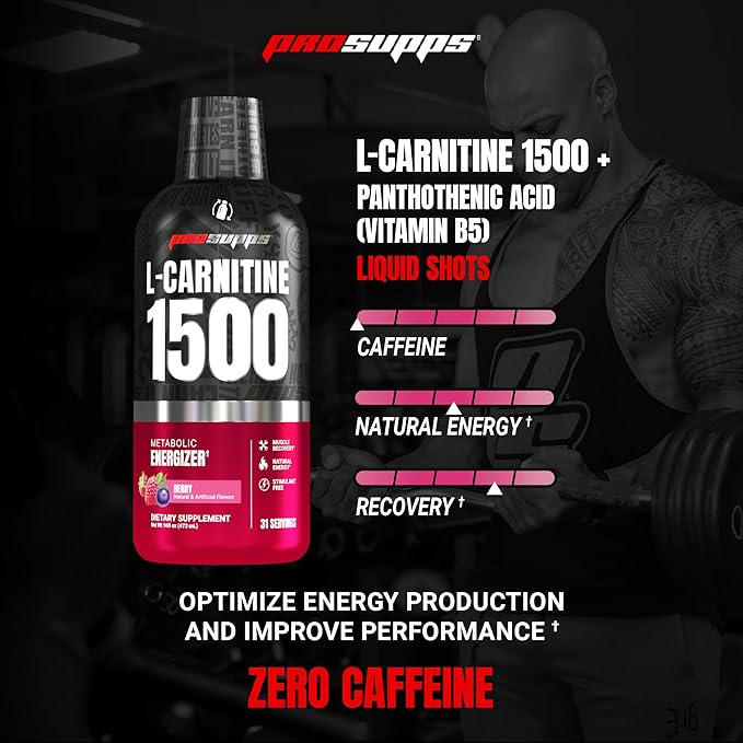 ProSupps L-Carnitine Liquid 1500, Stimulant-Free Liquid Shots for Men & Women - Clean Workout Drink for Energy, Performance & Muscle Recovery - No Sugar, No Carbs - 31 Servings, Berry