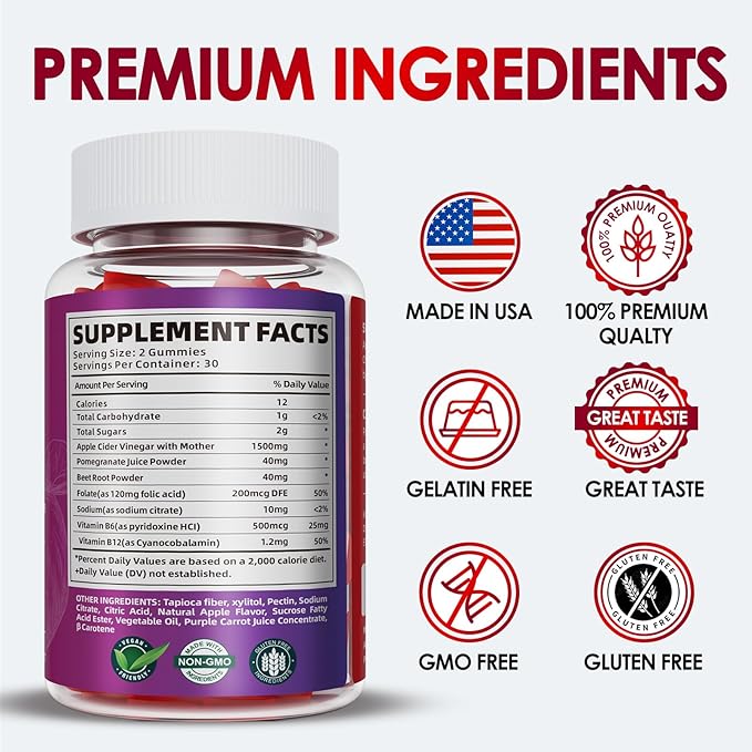 Keto ACV Gummies Advanced Weight Loss, Keto Gummy Supplement for Women and Men, with 1500MG Apple Cider Vinegar & Vitamin B12, Vegan & Non-GMO, Detox & Cleanse, Low-Carb, 60 Count