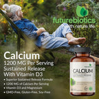 Futurebiotics Calcium 1200 MG Per Serving Sustained Release with Vitamin D3 1000 IU Per Serving Non-GMO, 180 Vegetarian Tablets