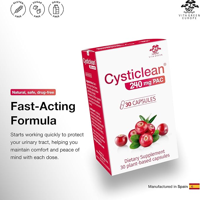 Cysticlean Cranberry PAC Supplement – 240 mg PAC, Sugar-Free – Urinary Tract Infection Support – Most Effective Cranberry Pills for Cystitis & Interstitial Cystitis Relief