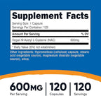 Nutricost N-Acetyl L-Cysteine (NAC) 600mg, 120 Vegetarian Capsules - Non-GMO, Gluten Free, Vegetarian Caps (Pack of 2)