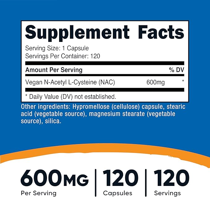 Nutricost N-Acetyl L-Cysteine (NAC) 600mg, 120 Vegetarian Capsules - Non-GMO, Gluten Free, Vegetarian Caps (Pack of 2)