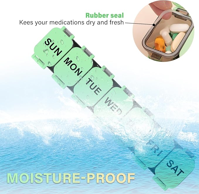Extra Large Weekly Pill Organizer - XL Vitamin Holder with 7 Detachable Compartments, Portable Medicine Pill Organizer for Supplements, Daily Pill Case for Home and Travel,Green