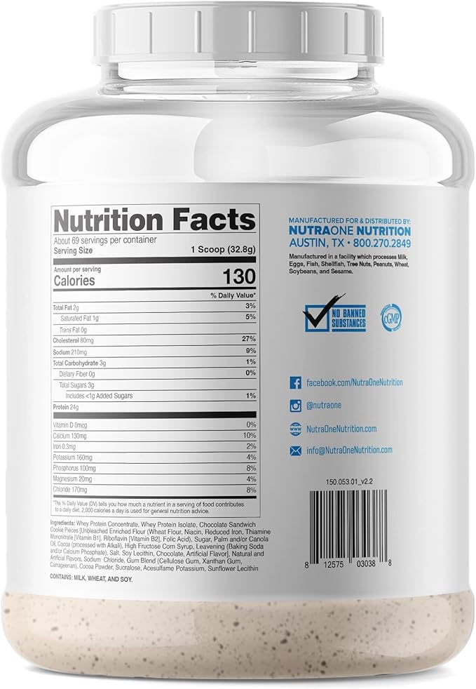 NutraOne ProteinOne Whey Protein Promote Recovery and Build Muscle with a Protein Shake Powder for Men & Women (Cookies & Cream, 5 LB)