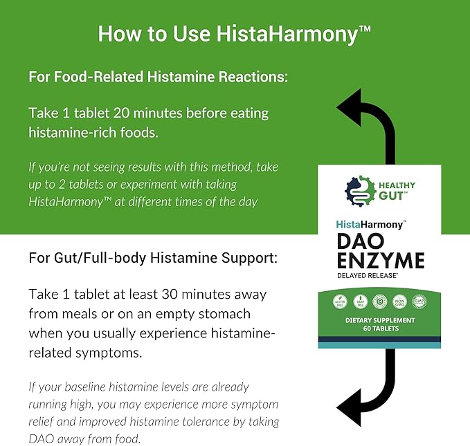 Healthy Gut HistaHarmony | Delayed Release DAO Enzyme Supplement | 30,000 HDU Diamine Oxidase Histamine Blocker | 60 Servings