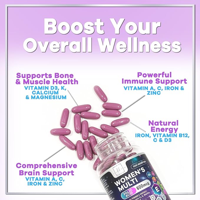 Multivitamin For Women - Complete Daily Woman's Multivitamins with Biotin, Calcium, Folic Acid, Iron, Zinc, Vitamin A, C, D, E & B Vitamins, Women's Hair Skin and Nails Supplements - 60 Softgels