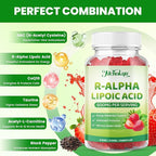 R Alpha Lipoic Acid 600mg Gummies, Stabilized R-Alpha Lipoic Acid, ALA Supplement for Nerve Health, Antioxidant & Metabolism Support- Vegan, Non-GMO, Gluten Free, Strawberry Flavor - 60 Count