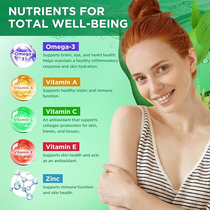 Vegan Omega-3 Gummies 1000mg, Omega 3 Fish Oil Alternative for Adults, Algae-Based DHA 600mg & EPA 300mg + Vitamins A, C, E, Zinc, Supports Overall Wellness, No Fish Taste, 60 Count