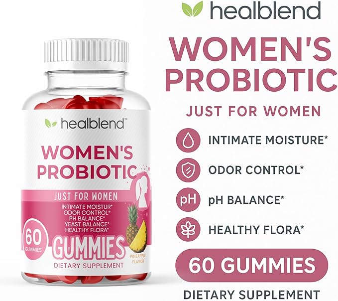 healblend Women’s Probiotic Gummies – Supports Intimate Health, Odor Control, pH & Yeast Balance, Digestive & Immune Support – Daily Probiotic Supplement for Women - Pineapple Flavor - 60 Count (1)