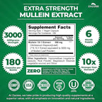 Zazzee Extra Strength Mullein Leaf 10:1 Extract, 180 Vegan Capsules, 6 Month Supply, Verbascum Thapsus, Respiratory & Lung Support, Certified Kosher, 100% Pure Leaf Powder, Non-GMO, Made in the USA