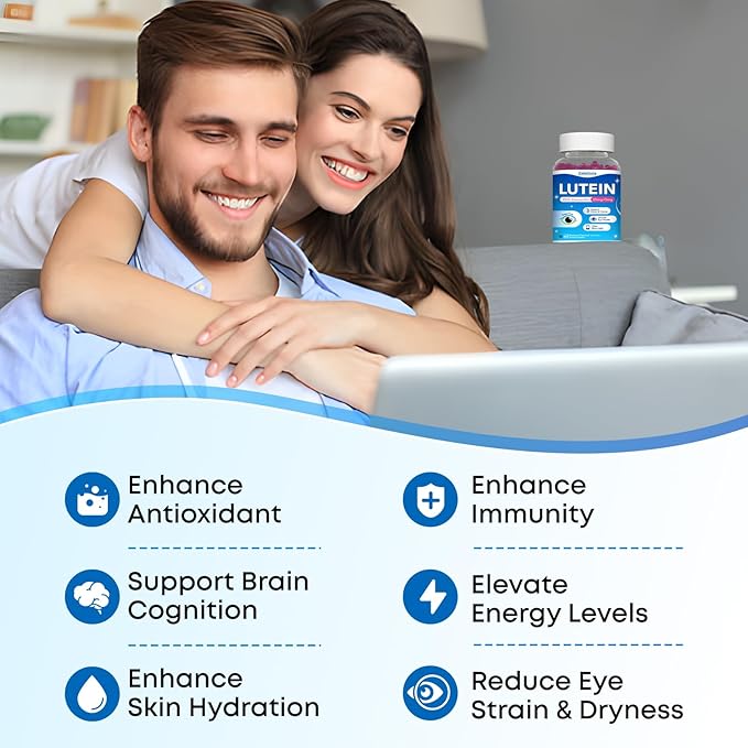 Lutein Gummies, 12 in 1 Lutein and Zeaxanthin Supplements Eye Vitamins Gummies for Adults, Eye Health Supplement with Multiple Vitamin for Promoting Eye & Vision - 60 Gummies