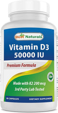 Best Naturals Vitamin D3 50,000 IU with MK-7 K2 200 mcg – 90 Veg Capsules – High Potency – Non-GMO, Gluten Free