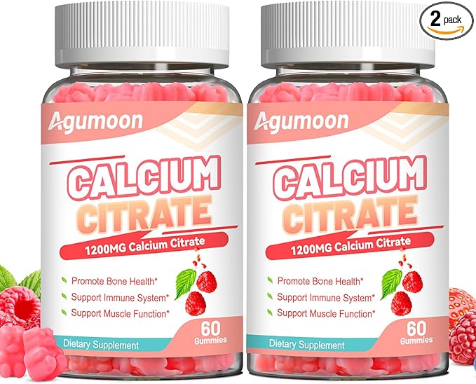 Calcium Citrate Gummies 1200mg, Chewable Calcium Supplement for Women & Men,Ultimate Absorption Calcium Gummies for Muscle & Immune Support, Sugar Free, Raspberry Flavor, 120 Count