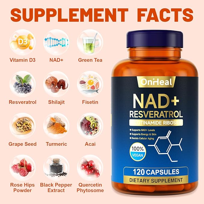 resveratrol Supplement for Energy & Skin - Anti-Aging Booster with resveratrol - Supports Cellular Health & Focus - 120 Capsules