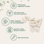 Micro Ingredients Pure Magnesium Complex, 300 Capsules | Triple Magnesium Glycinate, Malate, Taurate with Vitamin C | 100% Chelated | Supports Muscles, Nerves, & Energy | Only Active Ingredients