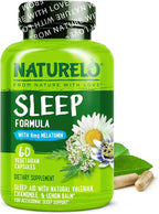 NATURELO Sleep Aid - with Melatonin, Magnesium, GABA, Valerian Root, Lemon Balm, Chamomile Herbal Extracts - Plant-Based Sleeping Aid - 60 Vegan Capsules