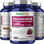 NusaPure Resveratrol & Polyphenol Complex 1450mg 180 Vegetarian Caps (Non-GMO, Vegan) Vitamin C