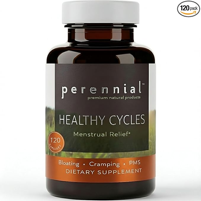 Perennial Healthy Cycles – PMS and Period Relief Supplement with Vitex, Dong Quai, and Raspberry Leaf – Supports Menstrual Balance and Comfort – Natural Formula for Women’s Cycle Health – 120 Capsules