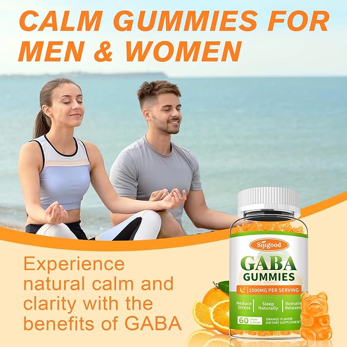 GABA Gummies for Adults, Relaxation, Zzz & Mood – Sugar-Free Calm Gummies with L-Theanine, 5-HTP, Vitamin D3 – Natural Zzz Support, GABA Supplements for Kids, Orange Flavor, 120 Count
