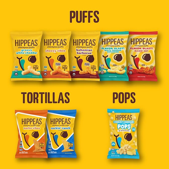 HIPPEAS Chickpea Puffs, All Dressed Barbecue, Gluten Free Snacks, Dairy Free, Vegan, 0.8oz, Pack of 18, 3g Protein, 2g Fiber, Crunchy, Nutritious, Baked Plant Protein Snack, Non-GMO, Kosher