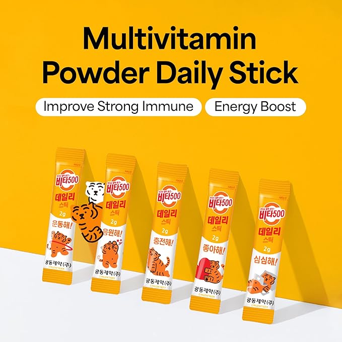 KWANGDONG Vita500 Multivitamin Powder Daily Stick, Improve Strong Immune, & Energy Boost with Vitamin C 500mg, and Vitamin B Complex (180 Sticks of 500mg)